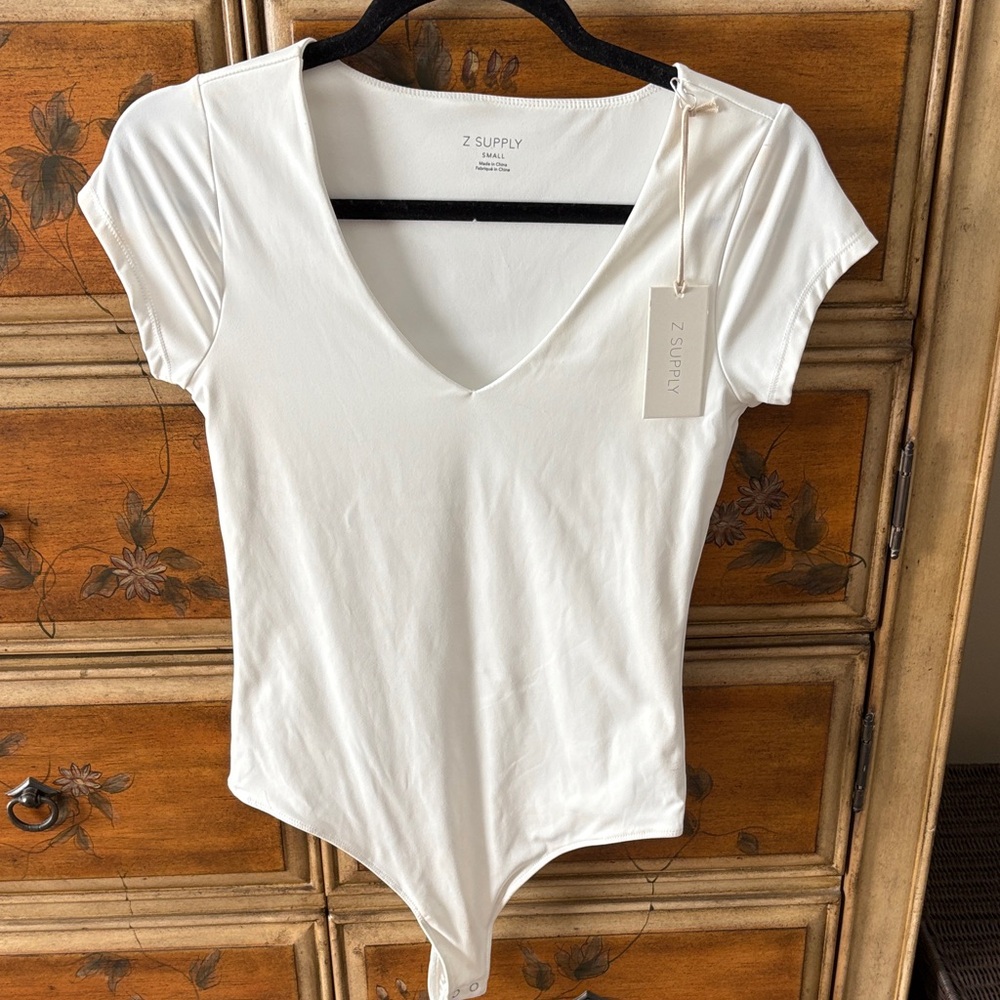 Z Supply Classic White V-Neck Bodysuit